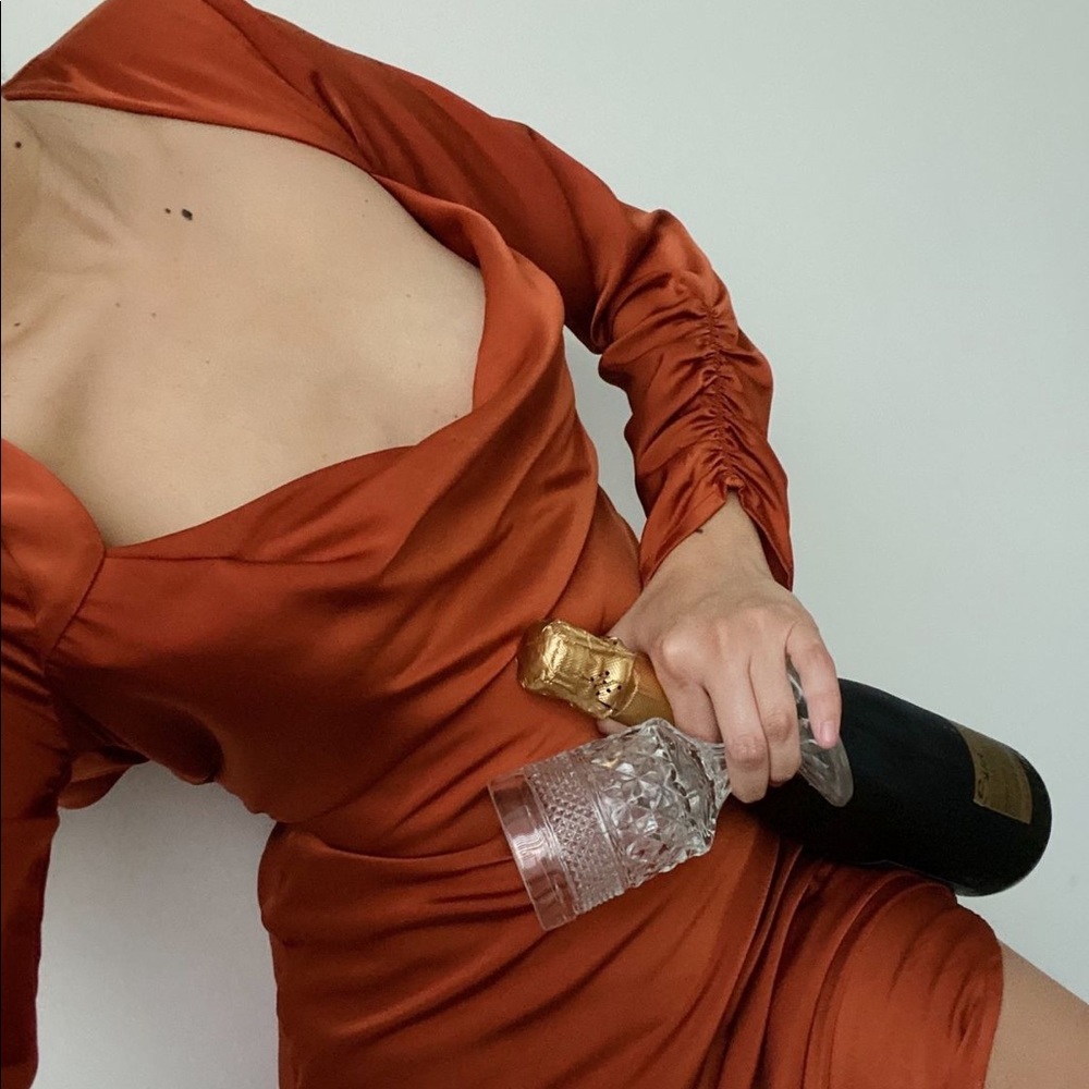 new ASTR rust satin Gracie dress